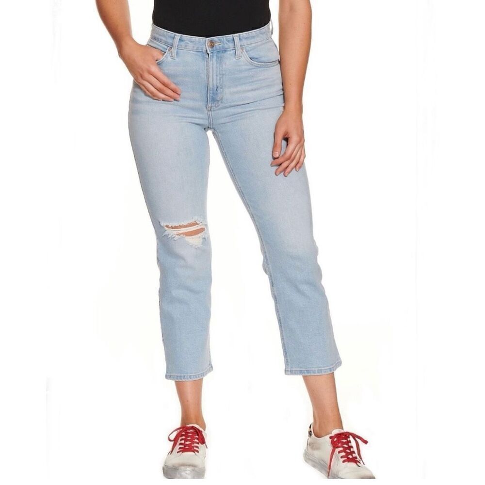 Womens Lee Jean Distessed High Rise Light Rinse Cropped Straight Leg Jeans - 26